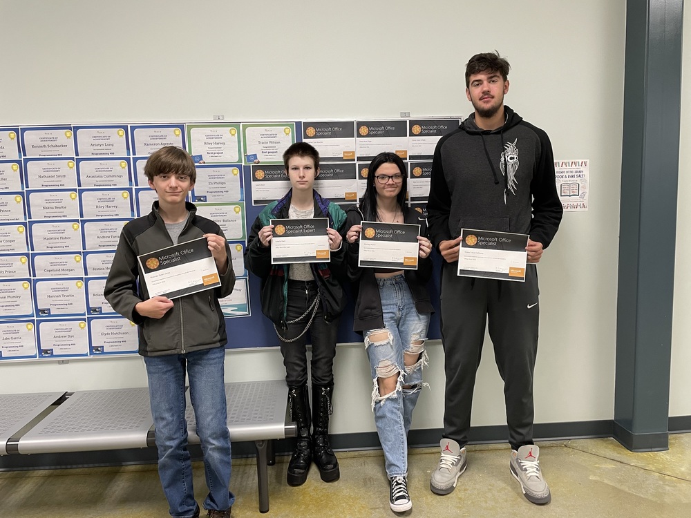 Congratulations to Dylan, Moses, Alyson and Shane on earning their Microsoft Word Certification!