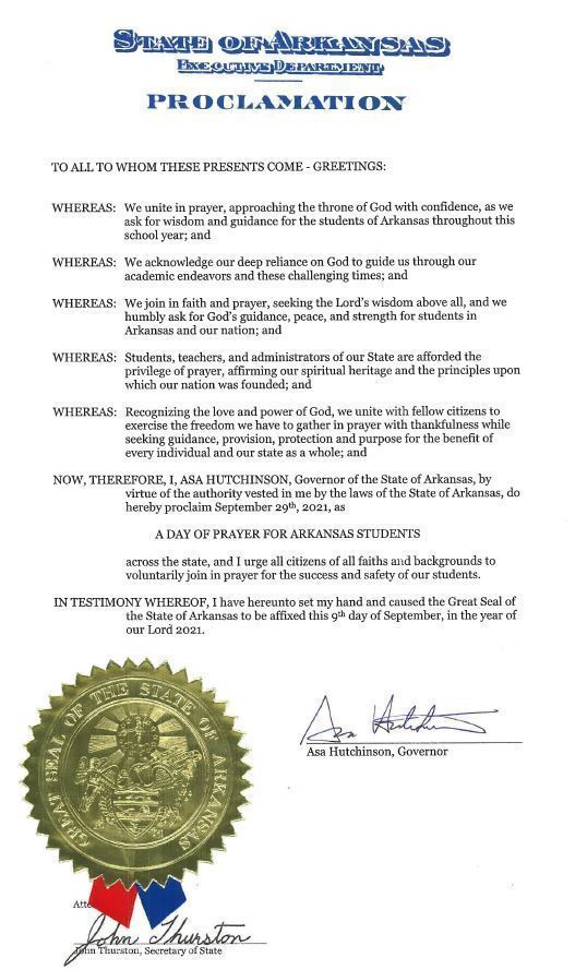 Day of Prayer Proclamation