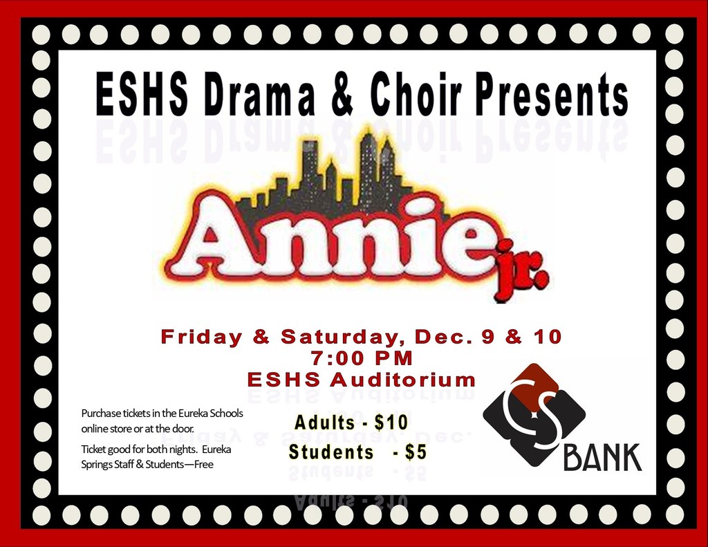 Flyer for Annie, Jr. productions Dec. 9&10th