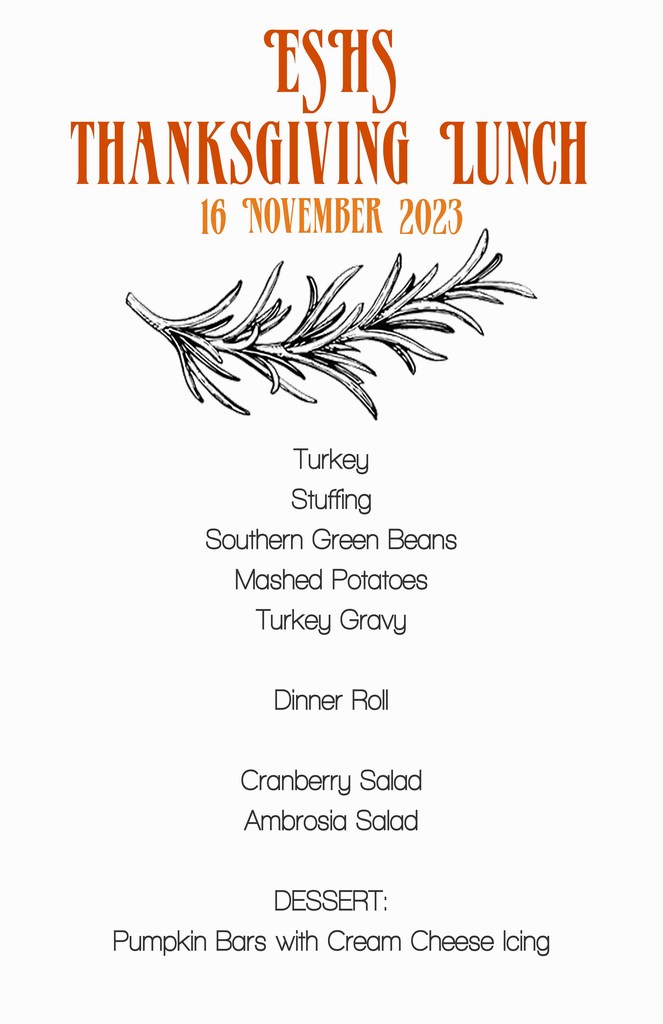 High school - Thanksgiving Lunch Menu